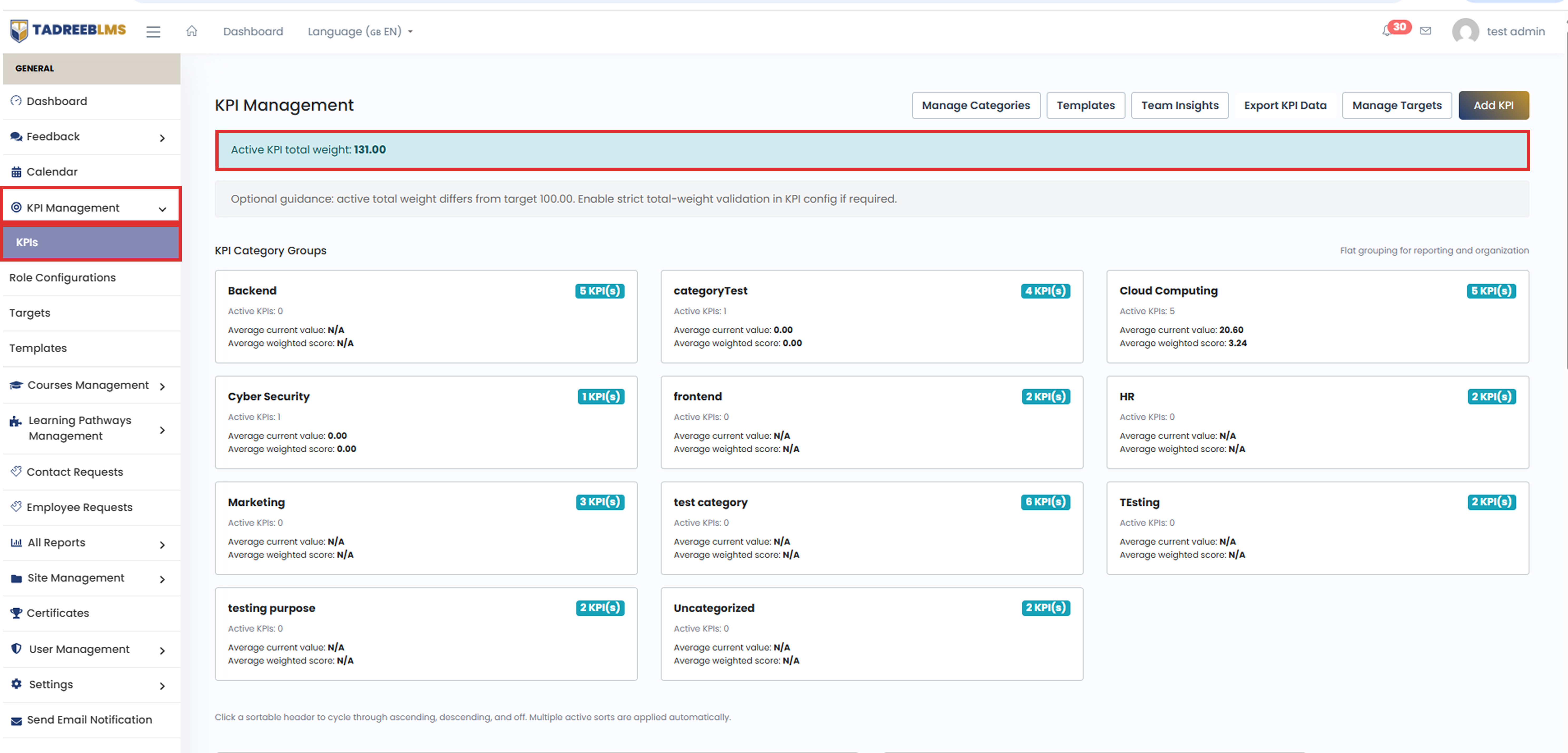 Active KPI Total Weight screenshot