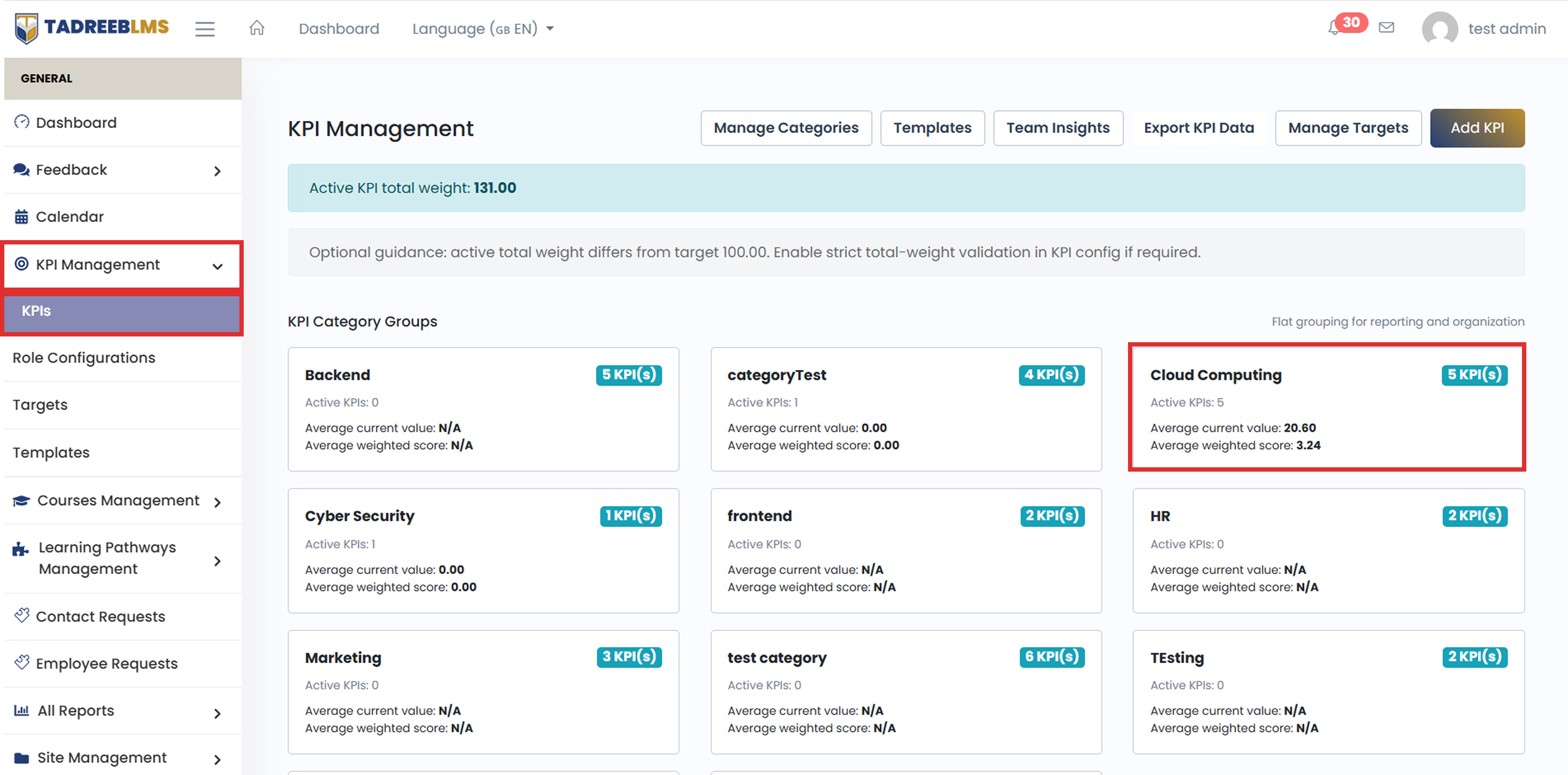 Cloud Computing KPI Category Group screenshot