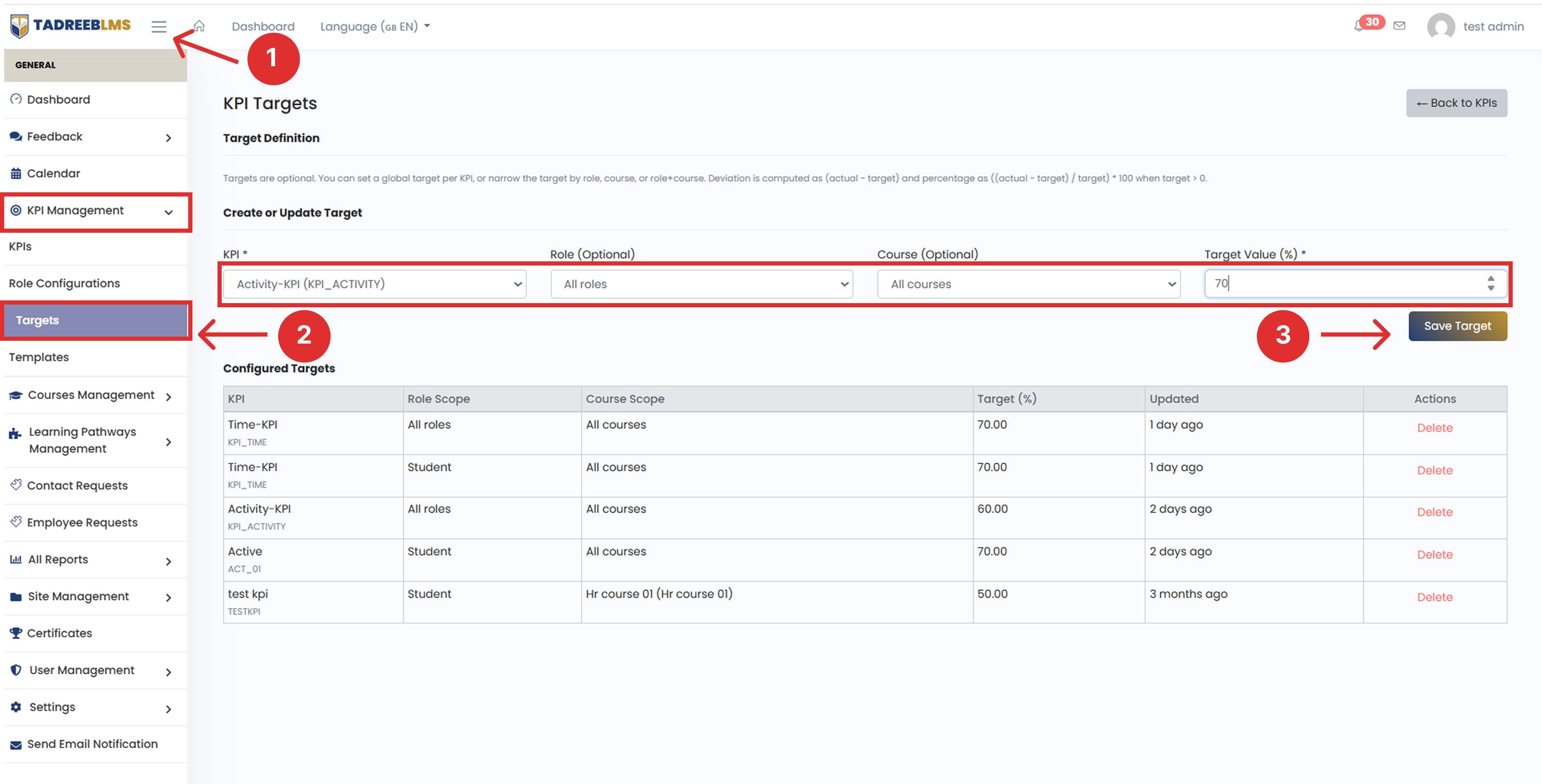 Create Or Update KPI Target screenshot