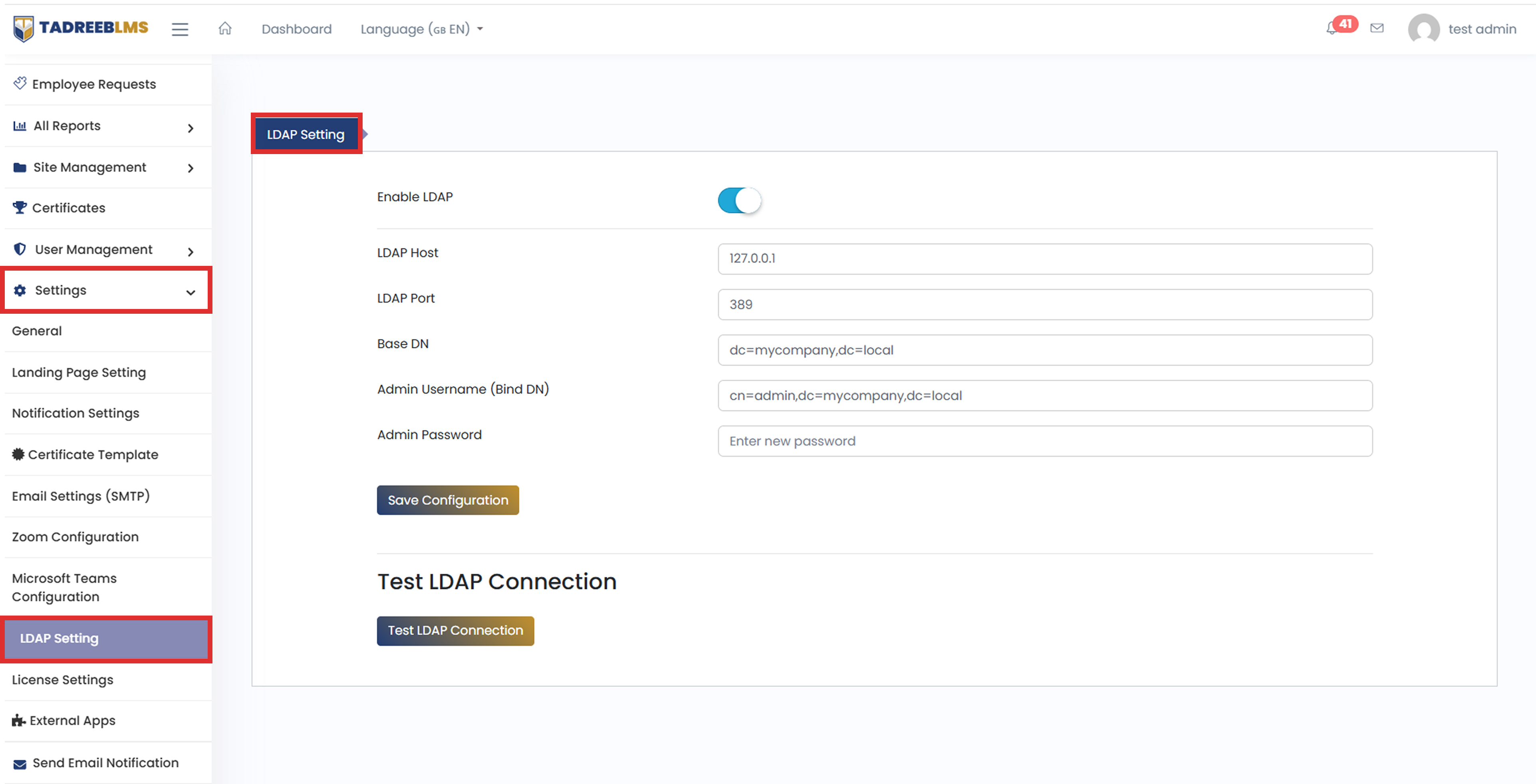 LDAP Setting screenshot