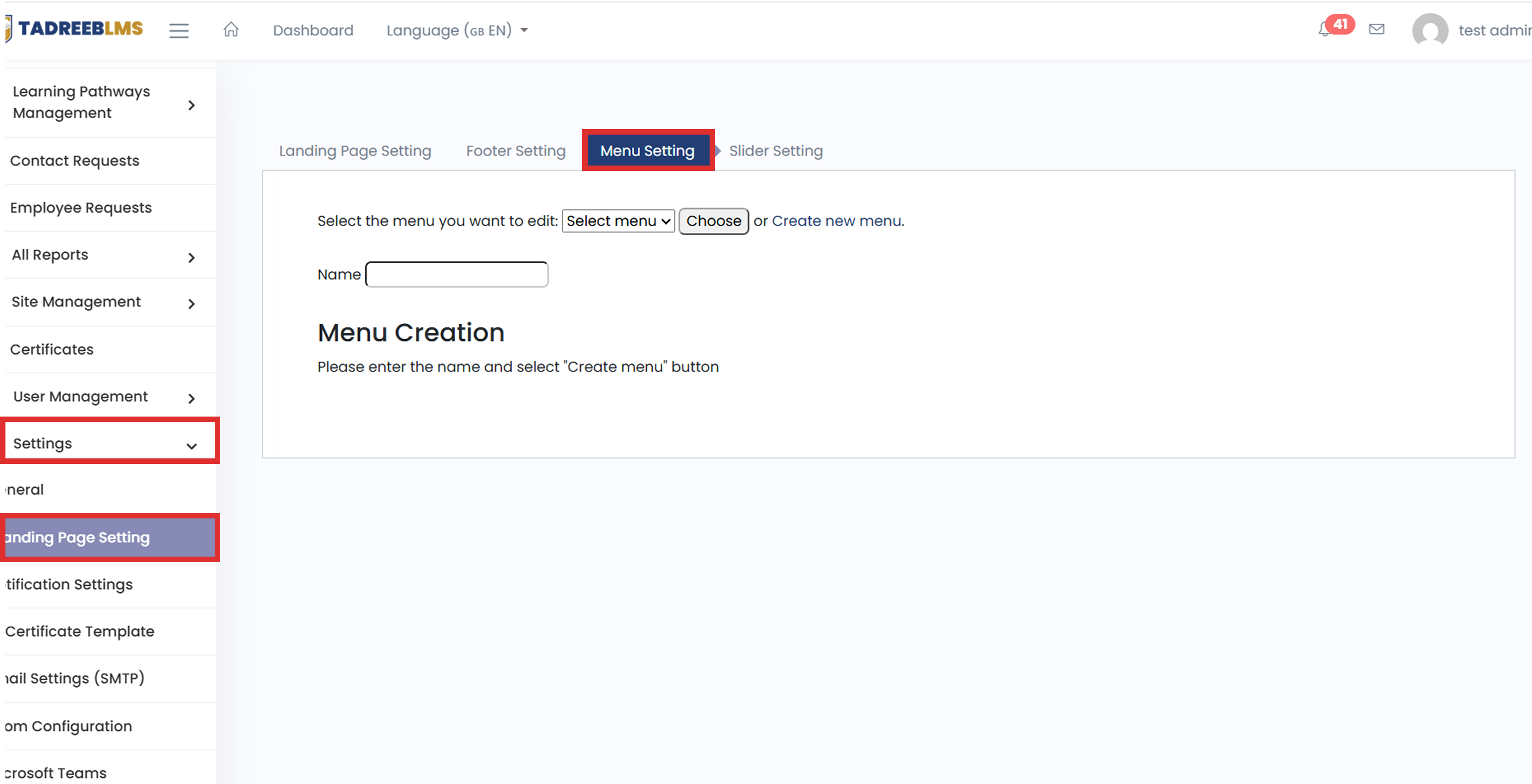 Menu Setting screenshot