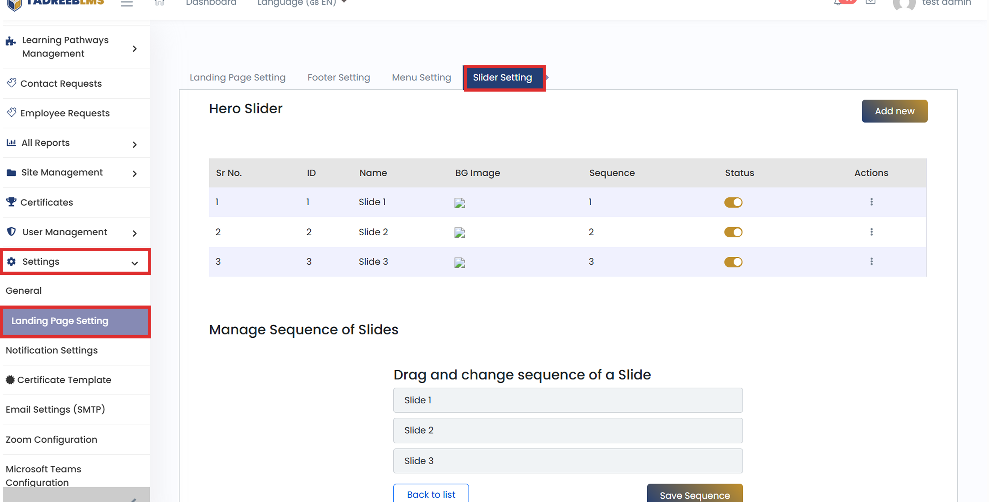 Slider Setting screenshot